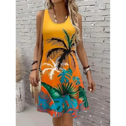 Women's Mini Dress A Line Dress Tank Dress Elegant Stylish Casual Daily Regular Fit Floral Graphic Sleeveless U Neck Yellow Summer Spring