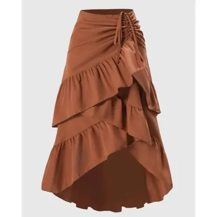 Women's Skirt Ruffle Skirt Cute Casual Maxi Mid Rise Skirts Plain Ruffle Print Micro-elastic Street Going out Wine Black Pink Fall Polyester