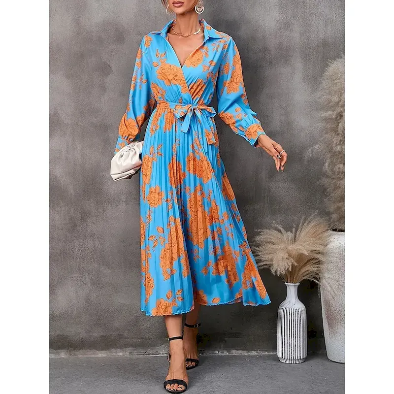 vtdkke1728979089914.webp Women's Floral V Neck Midi Dress Long Sleeve Spring Fall - Image 1