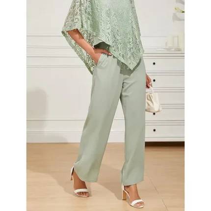 Women's Wide Leg Chinos Basic Full Length High Waist Plain Pocket Elastic Waistband Comfy Soft Comfortable Micro-elastic Formal Wedding Gray Green Summer Spring Regular Fit